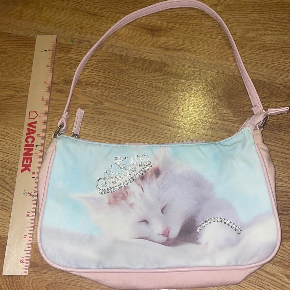 Princess tiara white kitten small purse rhinestone with wallet